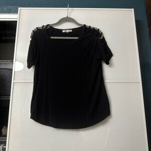 August Silk Black Short Sleeve Top with Shoulder Cutouts